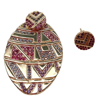 

Multi Color Cubic Zirconia Pave Geometric Asymmetric Stud Earrings