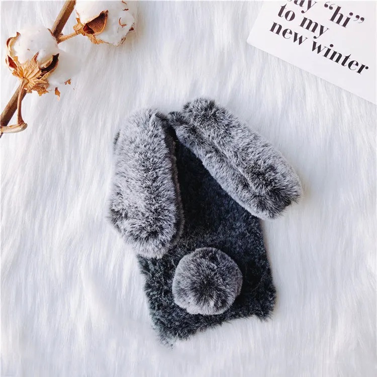 Bling Fluffy Rabbit Fur Cute Silicone Bunny Plush Phone Case for Huawei Mate 20 P20 P30 Lite Pro Furry Cover Coque On Huawei dustproof case