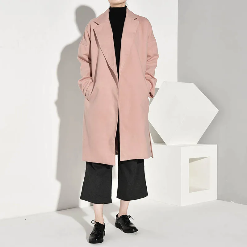 

LANMREM 2020 Women's Spring Winter Fashion Trend New Pattern Office Lady Lapel Collar Solid-length Long-sleeved Woolen Coat AI55