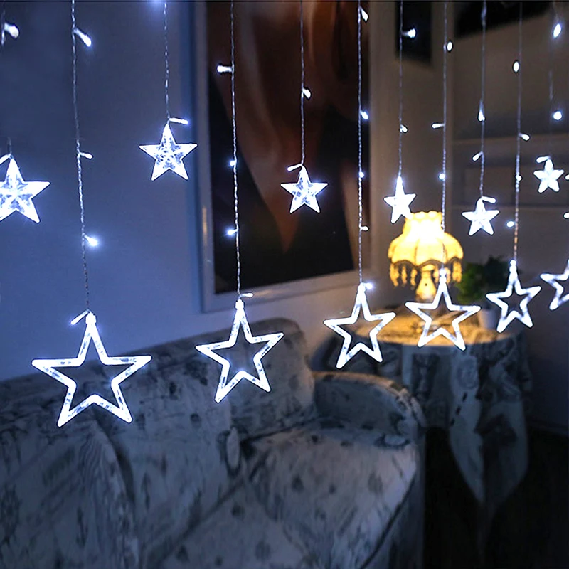 Christmas Fairy Lights Festoon Star Garland on Window Curtain Indoor Tree Decoration Halloween Wedding String Light Party Decor | Лампы и