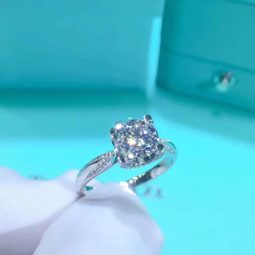 Круглое серебряное кольцо с муассанитом 1ct D VVS роскошное женское | Украшения и