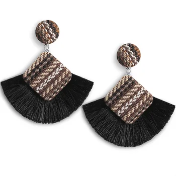 

Bohemian Ethnic Square Plaid Cloth Tassel Drop Earrings for Women Fashion Vintage Multi Style Geometric Fringe Earring Jewelry