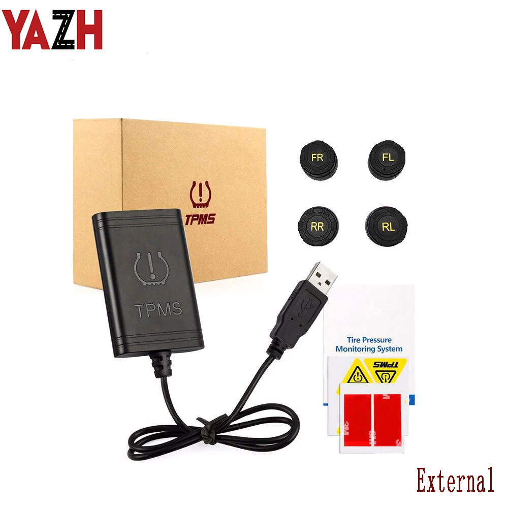 

YAZH USB Android TPMS Tire Pressure Monitoring System Display Alarm System 5V Android Navigation Car Radio With 4 Sensors