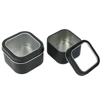 Silver/Black Metal Tins Boxes With Window 20Pcs/lot For Candles Making Top Clear Window Jewelry Storage Box Silver/Black Square Metal Tin Can Silver Black DIY Candles Holder Tin Storage Supplies 3 size 4