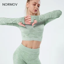 

NORMOV Seamless Knitted Sets Workout Push Up Set Women's Sexy High Waist Peach Hip Workout Pants Fitness Crop Top Yoga 2 Pcs