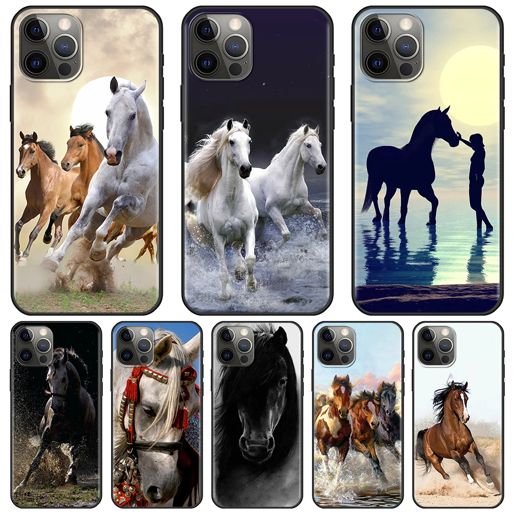 iphone 13 pro phone case Running horses Phone Case For Apple iPhone 13 12 Pro Max 11 8 7 XS XR X SE 2020 6S 6 12mini Shell Black Fundas TPU Coque iphone 13 pro max case clear