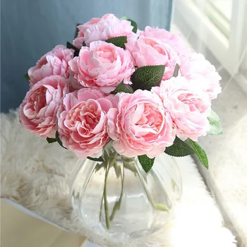 

Hot Europe Wedding Party Favor 25cm White Pink Silk Peony Home Hotel Banquet Art Decor Artificial Flowers 10pcs/lot