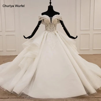 

HTL1102 modest wedding dress plus size off shoulder bead bridal gowns European and American style vestido de casamento simples