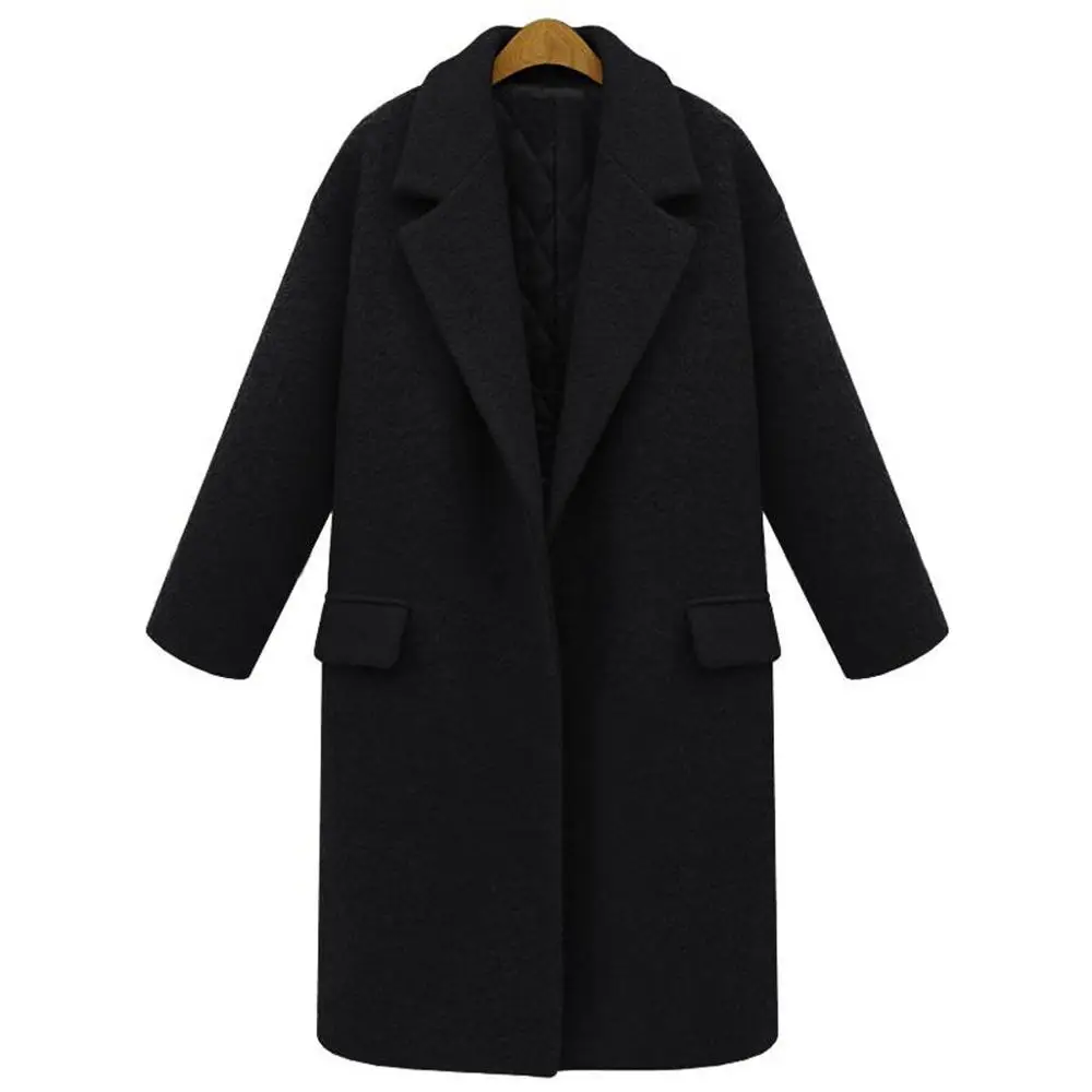 Кашемировое шерстяное Женское зимнее пальто размера плюс 5XL модное повседневное однотонное пальто с отворотом cappolto Lana Donna Manteau Mouton Femme - Цвет: Черный
