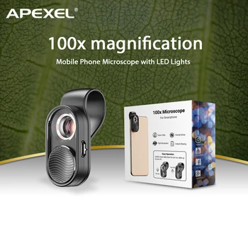 Apexel 100X携帯電話顕微鏡マイクロレンズledライトポケットミニ拡大鏡顕微鏡ユニバーサルクリップ電話用