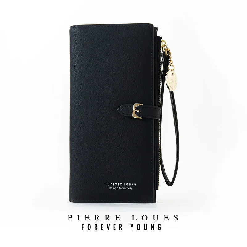 Черный Женский Длинный кошелек Portefeuille Femme Billetera Mujer Portfel Damski Portafoglio Donna, женские кошельки, кошельки для телефона - Цвет: Черный