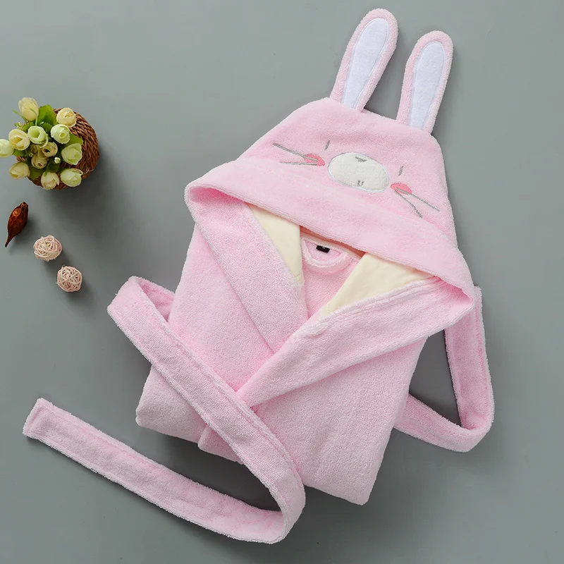 pink 2 Милый детский мультяшный Халат Махровый Халат с капюшоном для мальчиков и девочек хлопковый зимний теплый халат, мягкая детская повседневная домашняя одежда - Цвет: pink 2