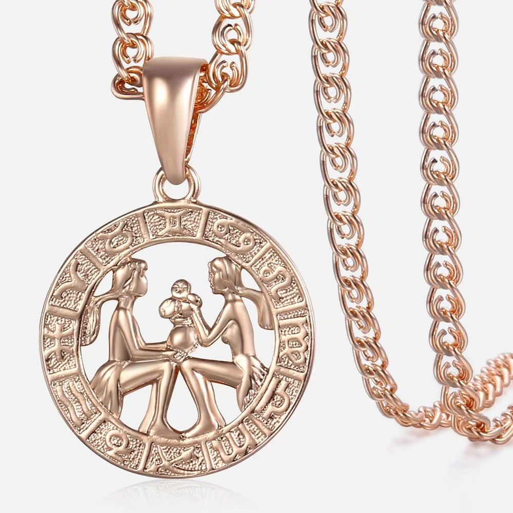 Gemini Zodiac Sign Necklace 585 Rose 