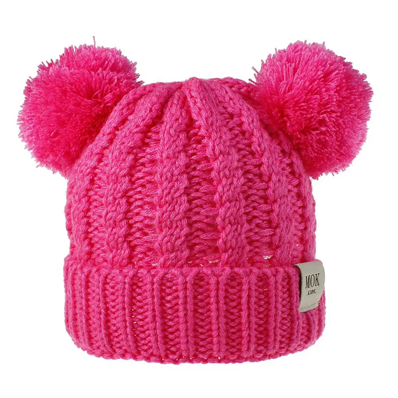 Популярные вязаные детские шляпы с двумя помпонами, шерстяная шапка-тюрбан, теплые шапки, мягкая шапка для детей, для девочек и мальчиков, эластичная шапка, Осень-зима - Цвет: 10