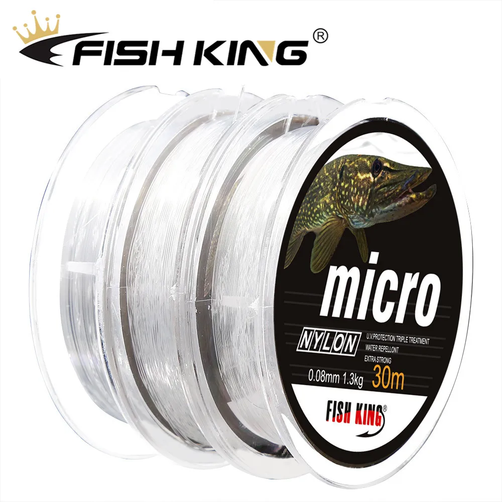 FISH KING 30 м микро нейлоновая леска для подледной рыбалки 0,08 мм-0,25 мм 2.9LB-12.5LB сверхпрочная леска для зимней подледной рыбалки