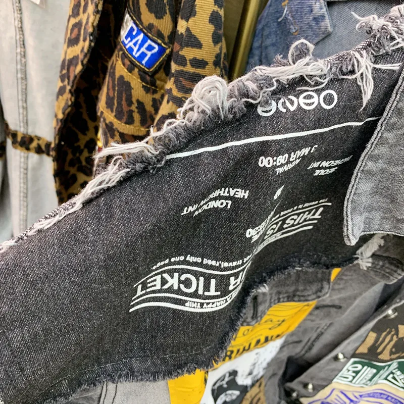 Джинсовая куртка Harajuku, Женская Осенняя уличная одежда, новые винтажные наклейки, джинсовое короткое пальто, женские куртки, пальто большого размера, Mujer