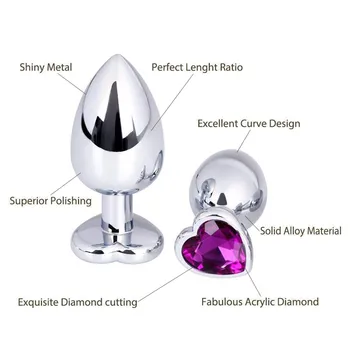 Heart shaped metal anal plug Sex Toys Stainless Smooth Steel Butt Plug Tail Crystal Jewelry Trainer For Women/Man Anal Dildo 3
