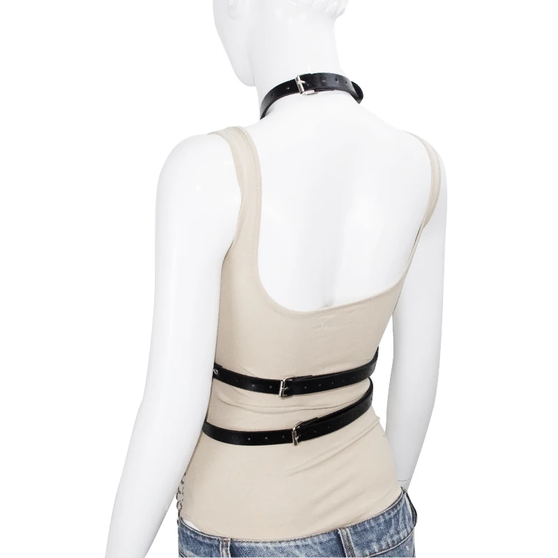 Handmade Top Bra Black Bondage Sexy Leather Women Harness Leg Harness Waist Thigh Suspenders Garter Belt Waist