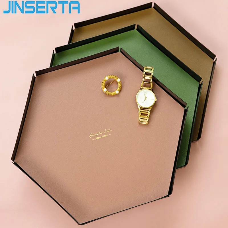 

JINSERTA Metal Storage Tray Jewelry Display Plate Cosmetic Sundries Organizer Hexagon Tea Coffee Serving Decorative Tray