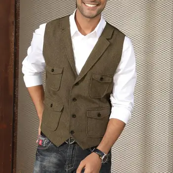 

PAUL JONES Men's Vintage Notch Lapel Suit Vest Coat Single Breasted Handkerchief Hem Sleeveless Suit Jacket Waistcoat PJE02028