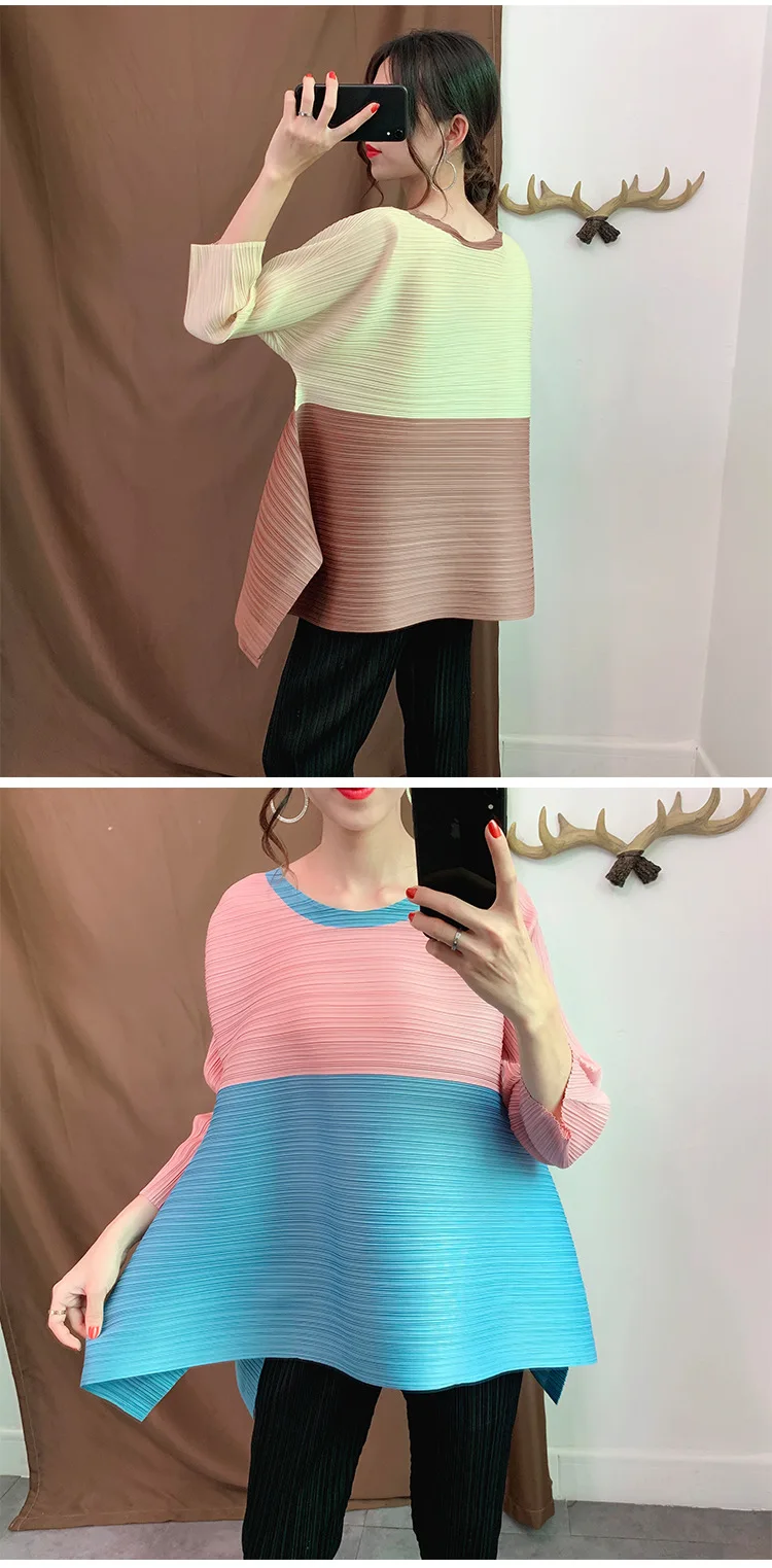 Miyake fold A-line T-shirt design summer European station fashion loose large size women's irregular tops free shipping