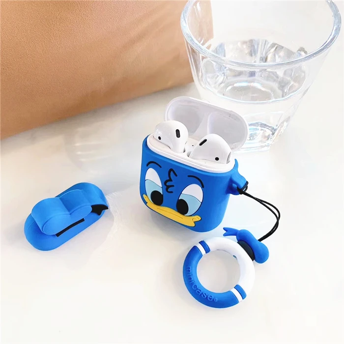 Милый мультяшный чехол для наушников Airpods 2, мягкий силиконовый тонкий чехол для наушников Airpods, защитный чехол с кольцом