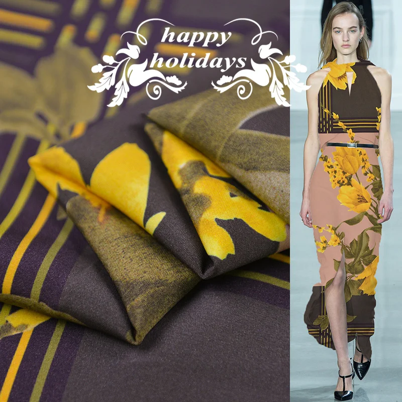 19 Зима Новинка 140 см ширина 47 Momme 95% шелк 5% спандекс креп ткань для женщин платье с принтом модная ткань Diy шитье