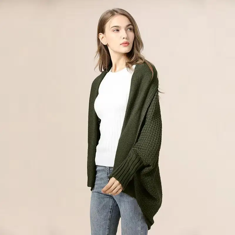 Осенне-зимний модный сексуальный однотонный вязаный кардиган с рукавом «летучая мышь», свитера и пальто
