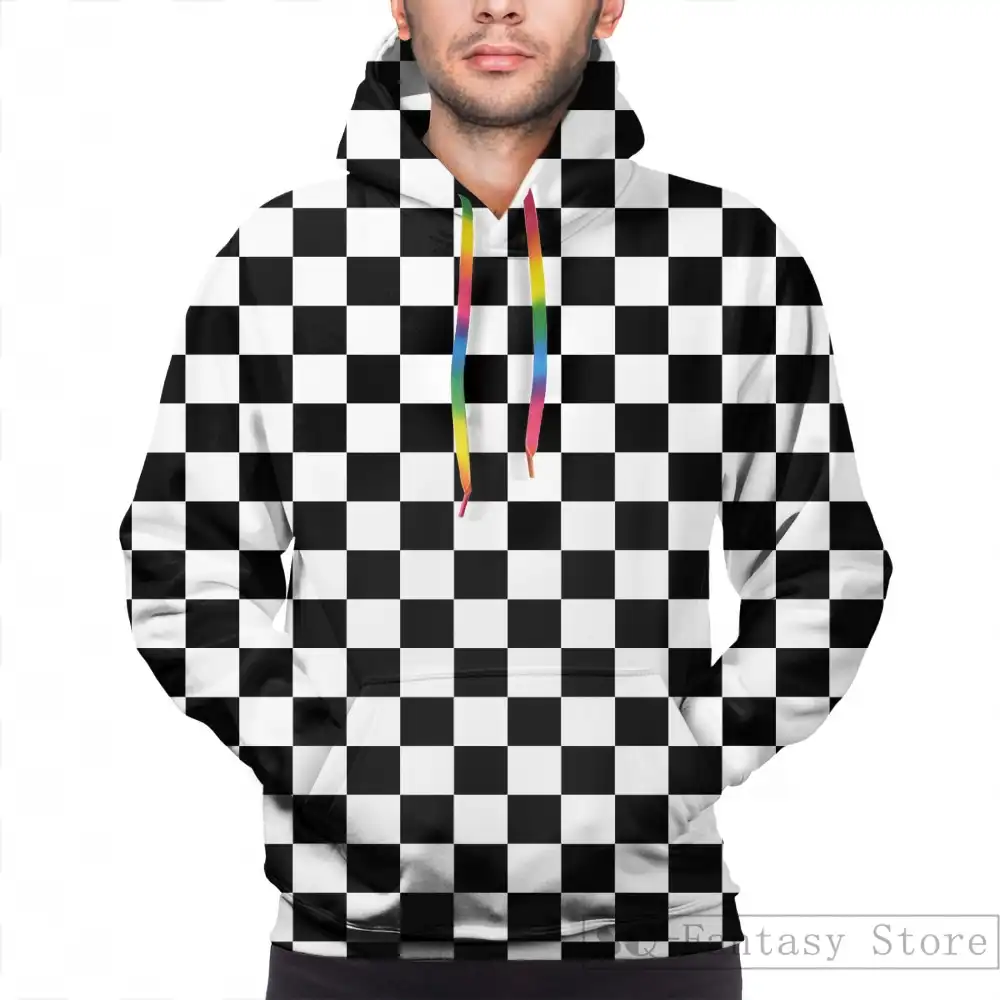 checkerboard print hooded sweatshirt