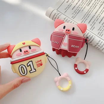 

Cute Cartoon Bear Case For Apple Airpods 2/1 Cover Funny Pig Silicone Case Headphone Case Box For airpod earphone Fashion Funda