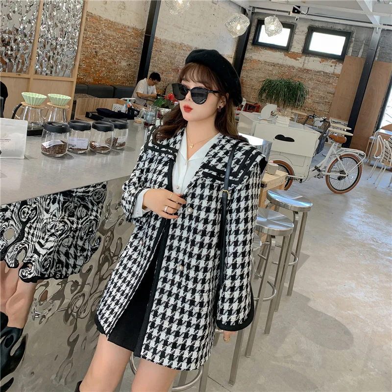 

2020 winter version of the new Korean women's 200 pounds of fat mm plus fat houndstooth jacket