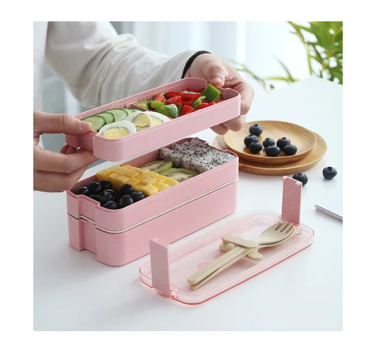 Pink Bento Ланч-бокс-2/3 ярусов прочный Ланч-бокс в стиле бенто, экологически чистый материал микроволновый нагрев - Цвет: Pink