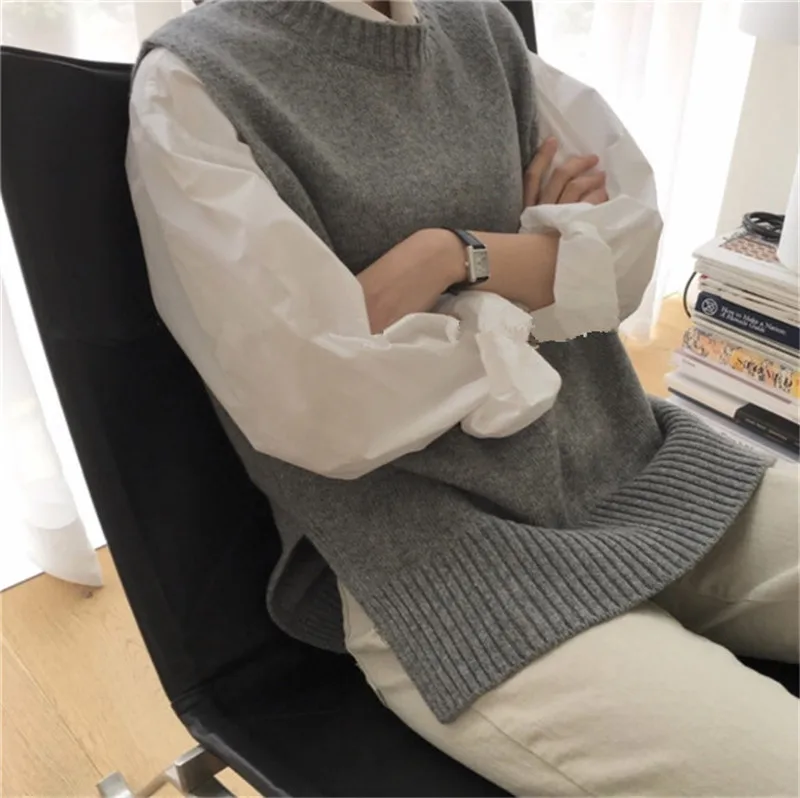 RUGOD женский классический вязаный мягкий свитер жилет с О-образным вырезом, Свободный жилет для офиса, Женский Удобный Повседневный свитер