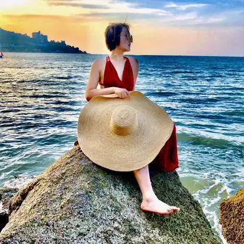 

WZCX 25CM Wide Brim Solid Color Dome Ladies Straw Hat Women Anti-UV Casual Fashion New Beach Hat Sun Summer Cap