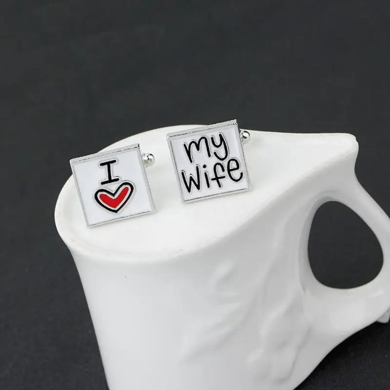 

I Love My Wife Enamel Square Shirt Suit Cufflinks Wedding Valentines Day Jewelry 1 Pair