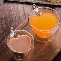 Heart Love Shaped Glass Mug Couple Cups Double Glass Cup Heat-Resisting Wine Glasses Tea Mugs Milk Espresso Coffee Cup Drinkware 3