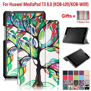 

For Huawei MediaPad T3 8.0 Case Cover 2017 8.0'' Tablet KOB-L09 KOB-W09 Magnetic Trifold Stand Case Funda + Gifts
