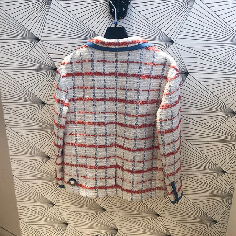 Sweet Plaid Print Women Jackets and Coats Runway Elegant Single Breasted Lady Short Jacket Overcoat Autumn Winter Clothes