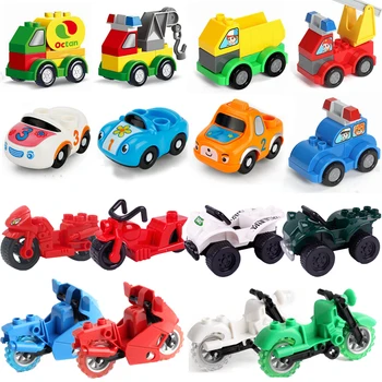 

Technic Cars Truck Excavator Bulldozer Police Vehicles Crane Motor City Building Blocks Toys Compatible Big Size Duplo Education