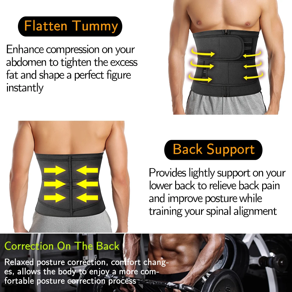 Men Waist Trainer Corsets Slimming Body Shaper Fitness Trimmer Belt Sauna Sweat Fat Burner Workout Cincher Compression Shapewear