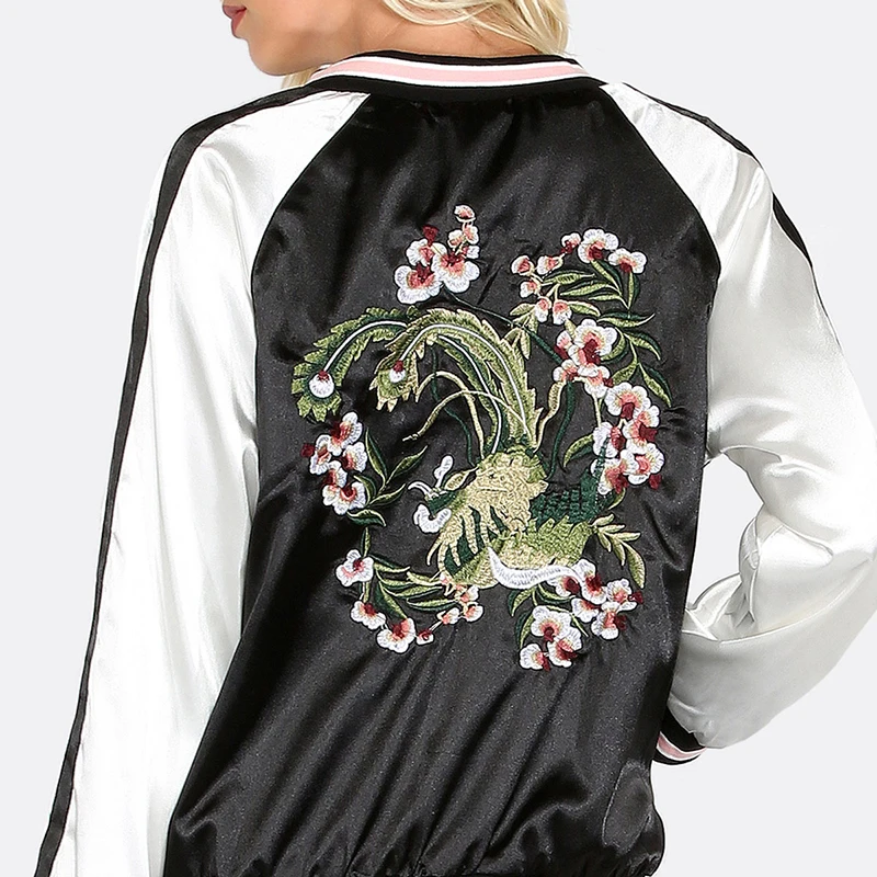 HYH Haoyihui Осенняя Новая модная повседневная простая одежда с цветочной вышивкой Лоскутные женские топы Стильная бейсбольная куртка