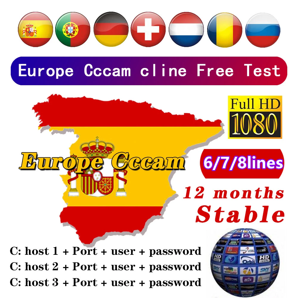 

Spain 12 months CCCAM 7/8 clines Server support DVB S2 Satelite Receiver for Europe Cccam Clines with Portugal Italy poland