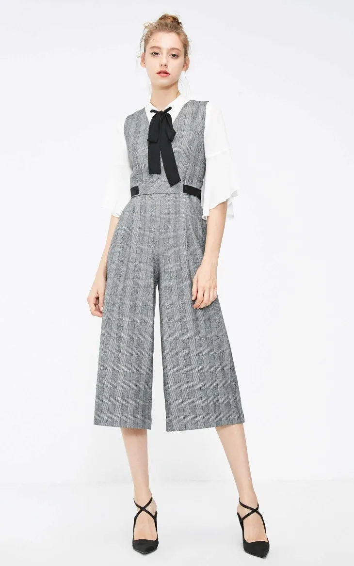 Vero Moda женский клетчатый комбинезон капри на шнуровке | 31919X503