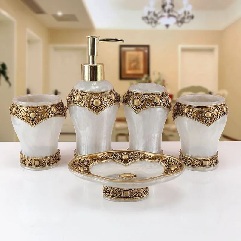 5pcs Европейский стиль, смоляная ванная комната, набор из пяти предметов для свадебной ванны, Высококачественная пара, чашка для полоскания рта, пластиковый поднос, домашнее модное украшение - Цвет: 5pcs