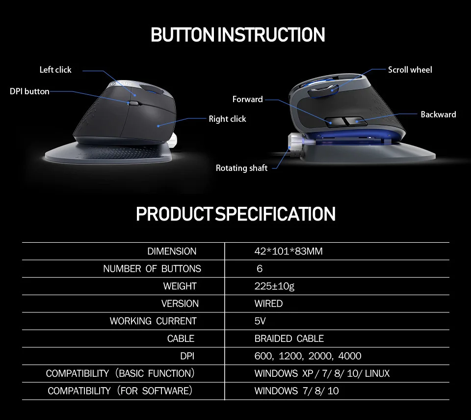 Delux M618X Ergonomic Vertical Mouse Gaming Mouse Game Mouse