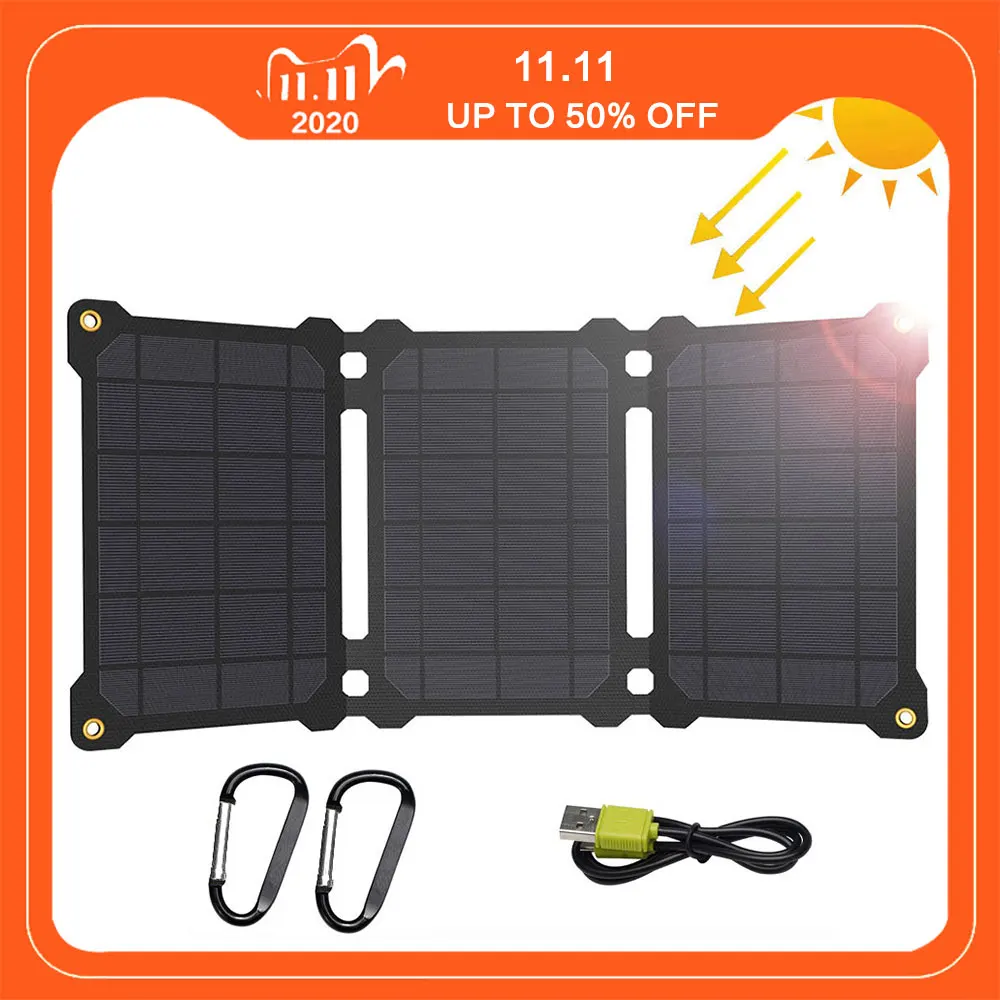 

Rugged Portable Solar Panel Charger 21W High Efficiency Fast Solar Charging for iPhone 11 Pro Max X Xs Xr iPad Mini Air Samsung