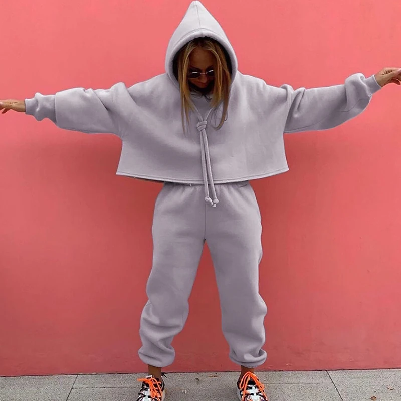 

Autumn Winter Two Pieces Tracksuit Women Warm Chandal Ropa De Mujer Hooded Sweatshirt Sport Suits Female Sets