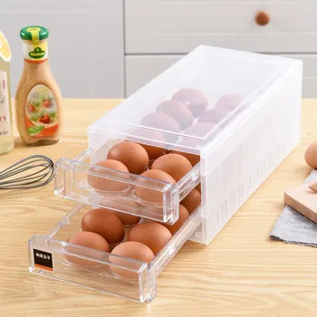 

Egg storage box drawer double layer 24 grid anti-collision can be superimposed kitchen refrigerator crisper box durable T7