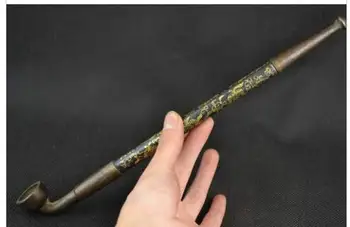 

DECORATION BRASS FACTORY PURE BRASS ANTIQUE OLD COLLECTIBLES DECORATED HANDWORK COPPER PAINTED WITH FLOWER DESIGNS SMOKING PIPE