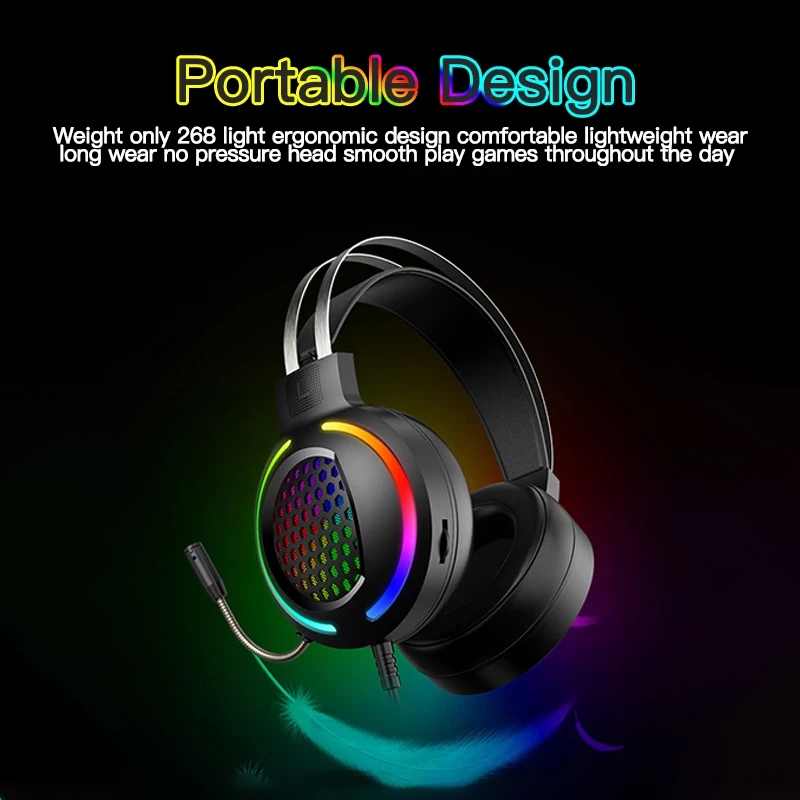 Fashionable RGB Head mounted Headphone Stereo Surround Sound 2 1M Wired Earphone True Gaming Headsets With Hd Mic Earphones